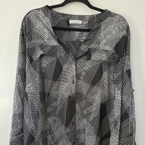 Black and White Geometric Button-Up Shirt